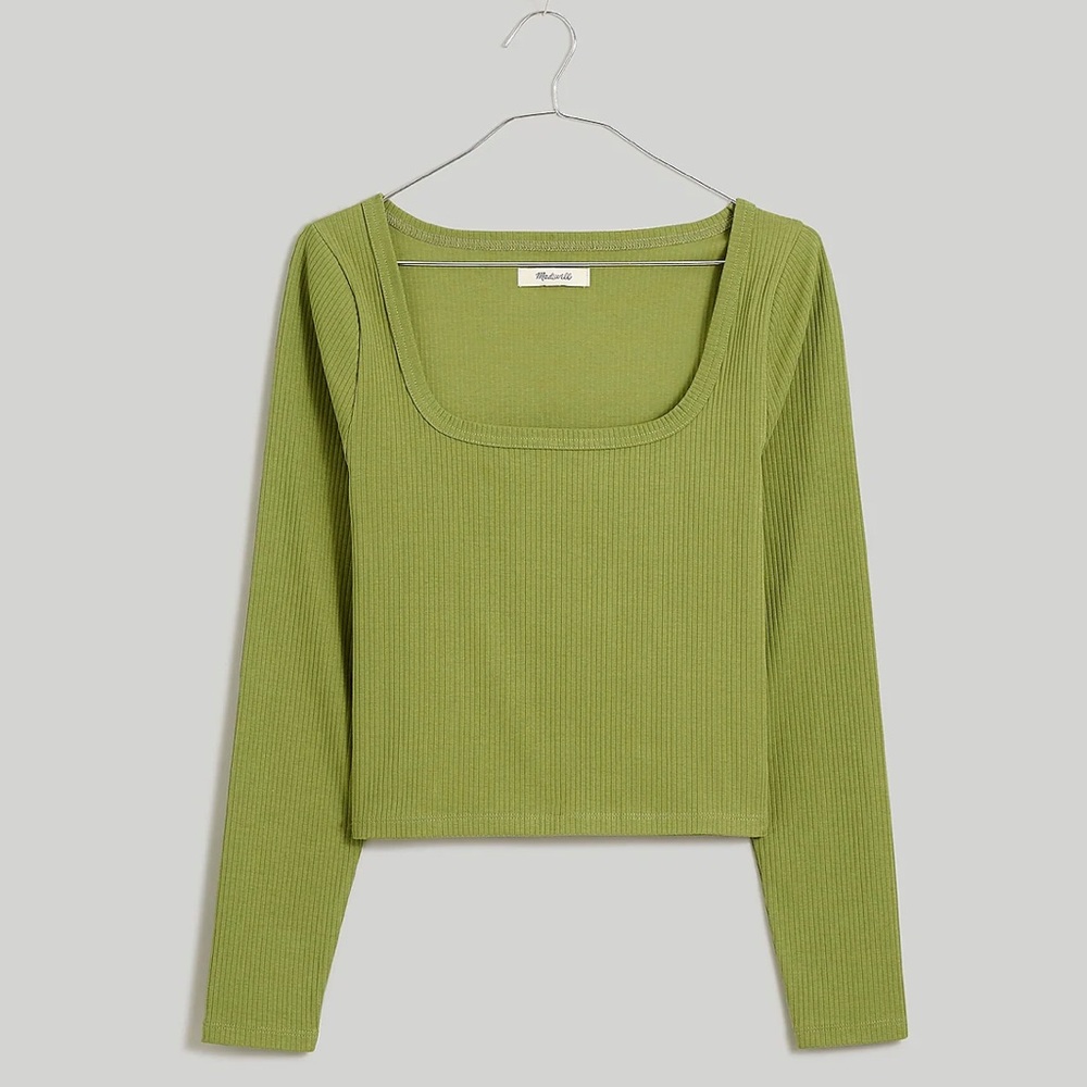 Madewell Olive Green Ribbed Long Sleeve Square Neck Tee